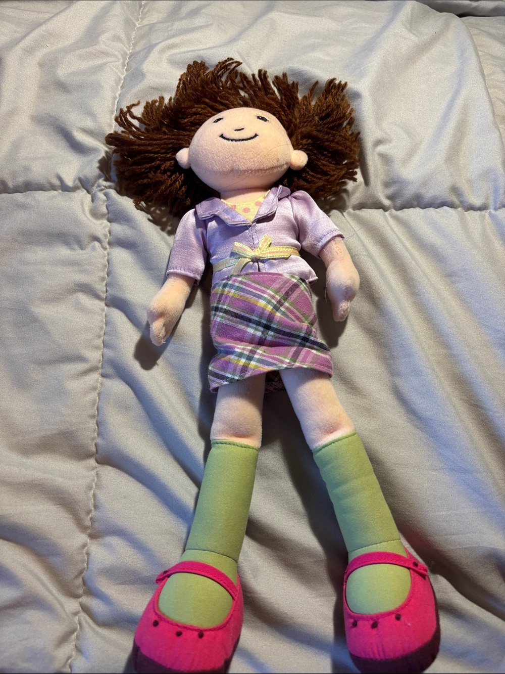 Plush Girl Doll in Lavender Outfit with Pink Shoes